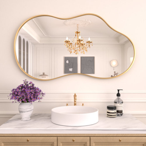 Wrought Studio™ Irregular Wall Mirror Asymmetrical Mirror Wall Mounted Mirrors Decorative, Abstract Wavy Aluminum Alloy Frame Mirror For Bathroom, Bedroom, Living Room, Entryway & Reviews | Wayfair