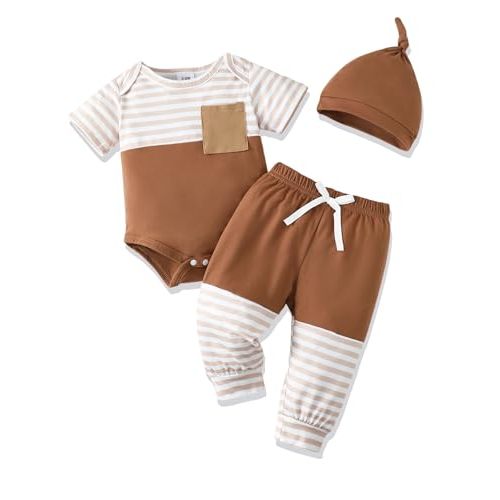 NZRVAWS Newborn Baby Boy Clothes Ribbed Knitted Romper Pants Color Block Infant Outfits Hat Clothing Set 0 3 6 9 12 Months