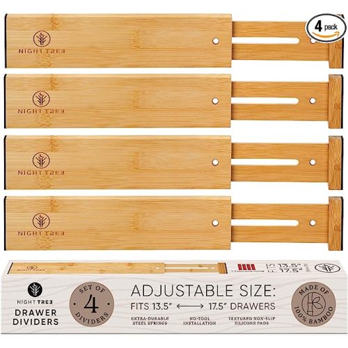 Night Tree Bamboo Drawer Dividers 13.5" to 17.5"