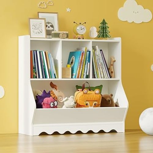 Kids Bookshelf Toy Storage Organizer, White Book Shelf for Kids Rooms, Toddler Book Shelves for Nursery, Playroom, Bedroom, Baby Room