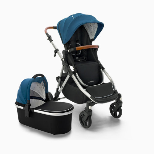 Mockingbird Single-to-Double Stroller 2.0 and Bassinet Bundle - Sea/Watercolor Canopy With Penny Leather