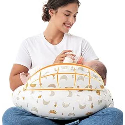 Momcozy Plus Size Nursing Pillow with Adjustable Waist Strap & Safety Guard | Removable Cotton Cover, Wider Surface Breastfeeding Pillow for More Support, Fits Most Body Types, OEKO-TEX, Starry Sky