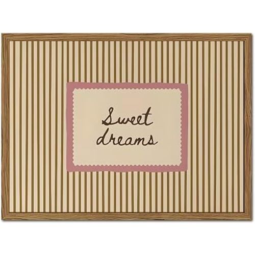 Sweet Dreams Wall Art Cute Coquette Girl Quote Wall Decor Vintage Striped Poster Canvas Print for Girls Living Room Dorm Apartment Above Bedroom 16x24 inch Wood Framed