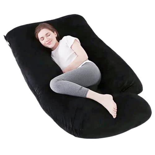 ALLOPERA Pregnancy Pillow, Full Body Maternity Pillow 57 inch, with Removable Washable Cover - Sleep Support for Legs, Back, Neck, Shoulder, HIPS, Belly for Pregnent Women, Velvet (Coal-Black)