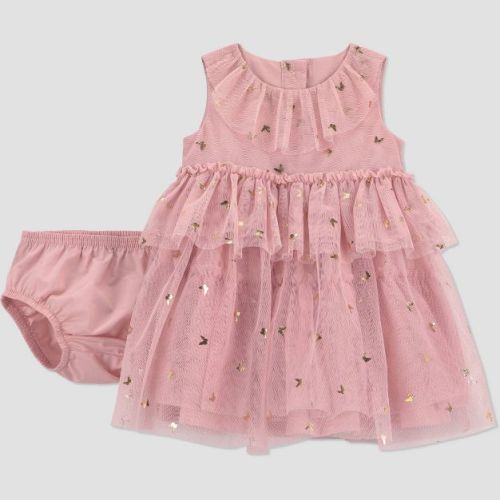 Carter's Just One You® Baby Girls' Butterfly Gold Tulle Dress - Gold/Pink Newborn