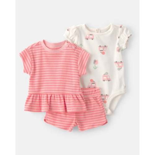 3 month Baby Girl 3-Piece Ice Cream Truck Short-Sleeve Top, Bodysuit & Short Set - Pink/Ivory | Carter's