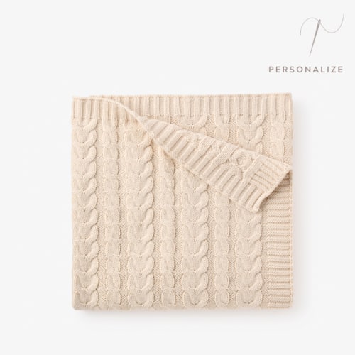 Wheat Horseshoe Cable Knit Baby Blanket – Elegant Baby