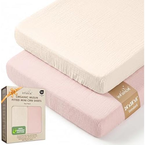 100% Organic Cotton 2 PK Baby Muslin Pack & Play Sheets 24x38in Mini Crib