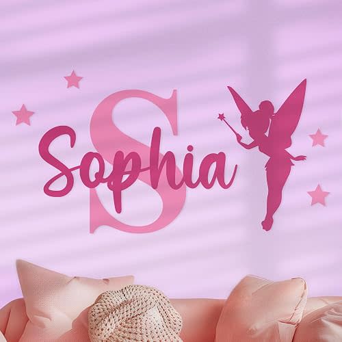 CRYPTONITE Personalized Name & Initial Tinkerbell Vinyl Wall Decals - Baby Girl Bedroom Decor - Fairy & Princess Wall Decals (A. Tinkerbell)