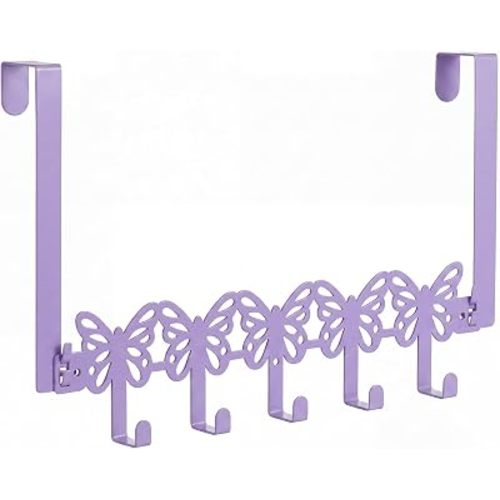 AceOrbit Purple Butterfly Over the Door Hook Hanger 5 Hooks for Home
