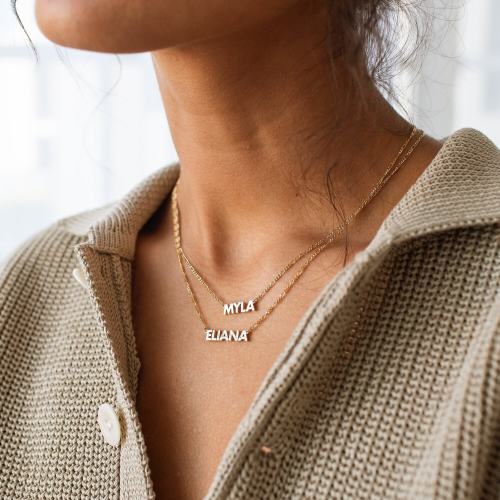Custom Name Necklace by GracePersonalized - Dainty Name Necklace - Minimal Letter Necklace with Figaro Chain - Meaningful Gift *B0033-E12*