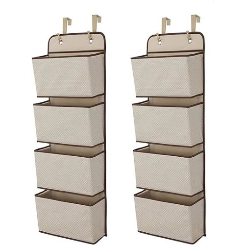 Delta Children 4 Pocket Over The Door Hanging Organizer - 2 Pack, Easy Storage/Organization Solution - Versatile and Accessible in Any Room in the House, Beige