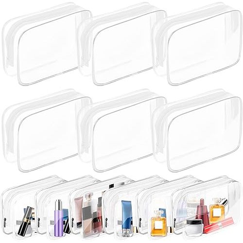 AURUZA Clear Makeup Bag,Portable Travel Toiletry Bags with Zipper, TSA Approved Clear Organizer Bags, PVC Cosmetic Pouch for Airport Airline Compliant