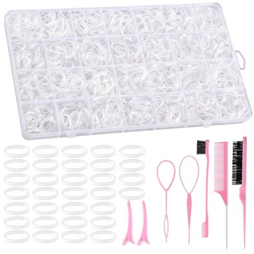 Clear Rubber Bands with 7 Hair Styling Tools, 1500 Pcs Elastic Ties Small Rubber Bands Baby Toddler Hair Ties for Girls Mothers Day Gifts for Mom Daughter