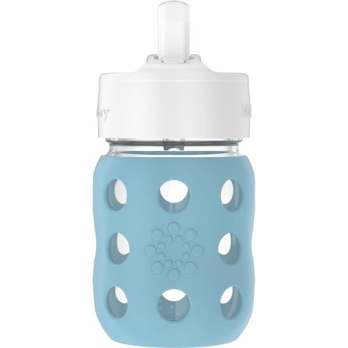 Lifefactory 8-Ounce Wide Neck Glass Baby Bottle with Protective Silicone Sleeve and Pivot Straw Cap, Denim (LG2241WDE4)