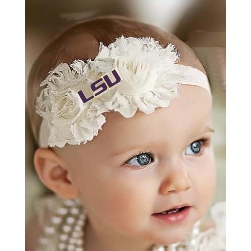 LSU Tigers Baby Shabby Flower Hair Bow Headband - White