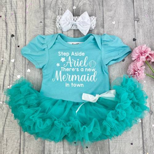 Princess Dress, Step Ariel aside there's a new Mermaid in town Baby Girl's Tutu Romper with Bow Headband, Baby Shower