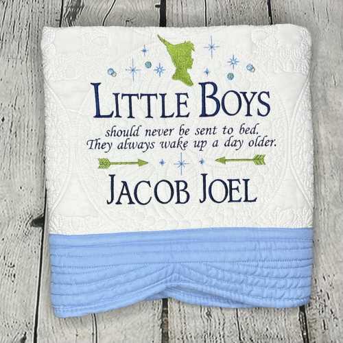 Peter Pan Blanket, Little Boys Should Never Be Sent To Bed, Peter Pan Quilts, Baby Blanket, Heirloom Baby Quilt, Monogram Baby Quilt
