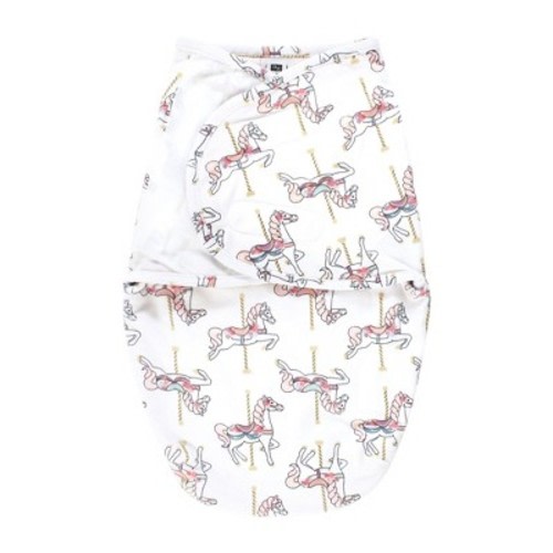 Hudson Baby Infant Girl Plush Faux Fur Swaddle Wrap, Carousel Horse, 0-3 Months