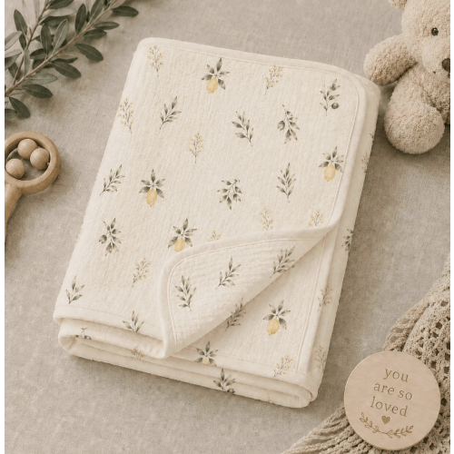 Lemon Baby Blanket, Soft Jersey Polyester, 30 x 40 Inches, Botanical Nursery Gift