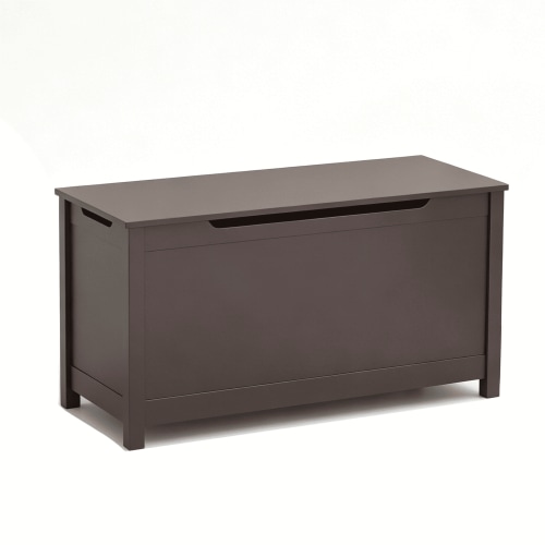 Kids Wooden Toy Box Storage Chest with Safety Hinged Lid, Coffee Brown, Sturdy Organizer for Toys Books