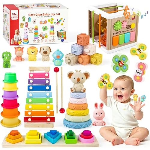 8 in 1 Musical Baby Toys 6 to 12 Months, Montessori Sensory Toys for Babies 0-6-12-18 Months, Infant Teething Sorting Stacking Cups Toys