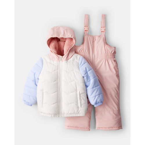 Toddler Girl 2-Piece Color Block Hooded Snowsuit Jacket & Bib Set - Carter's | Carter's