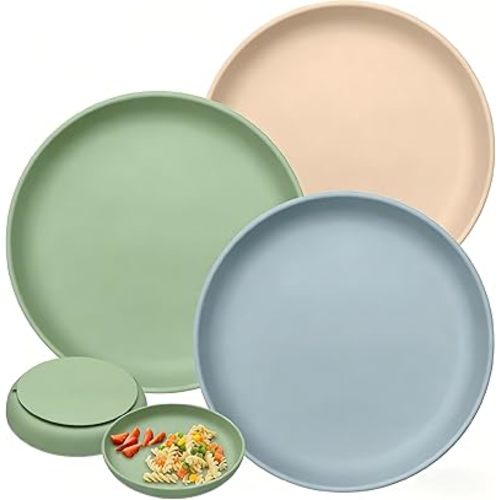 Toddler Plates with Suction 3 Pack, BPA-Free 100% Silicone Dinner Plates for Baby Toddlers Kids, Dishwasher & Microwave Safe, Non-Toxic, Suction Baby Plates Non-slip