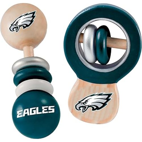 BabyFanatic Wood Rattle 2 Pack - NFL Philadelphia Eagles - Officially Licensed Baby Toy Set