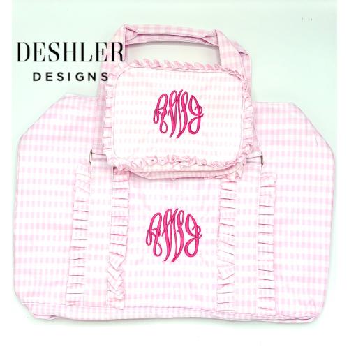 Pink Gingham Duffle Bag, Baby Girl Duffel Bag, Girls Monogram Overnight Bag, Baby girl luggage bag, girls Monogram Duffle, monogram duffel