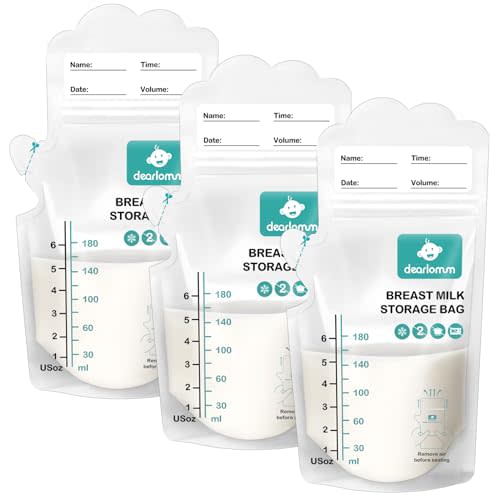 dearlomum BPA-Free Breastmilk Storage Bags - 120 Pcs, 6 Ounce, Self-Standing with Pour Spout, Space-Saving Flat Profile, Ideal for Convenient Breastfeeding and Milk Storage, Refrigeration & Freezing