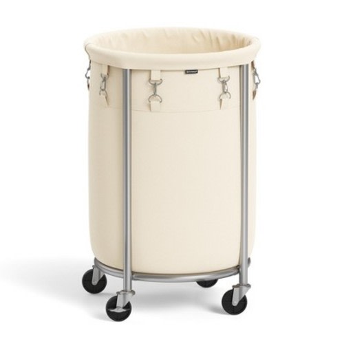 18.5Gal Round Laundry Sorter Laundry Hamper with Wheels Rolling Laundry Cart with Removable Bag Cream and Silver