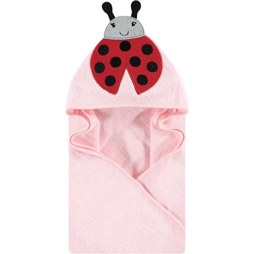 Hudson Baby Unisex Baby Cotton Animal Face Hooded Towel, Pink Ladybug, One Size
