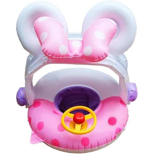 Arcimatto Baby Swimming Pool Floats with Removable Sun Protection Canopy, Cute Inflatable Raft with Seat and Handle, No Flip Over Kids Infants Boat Swim Ring for Toddlers 8-36 Months