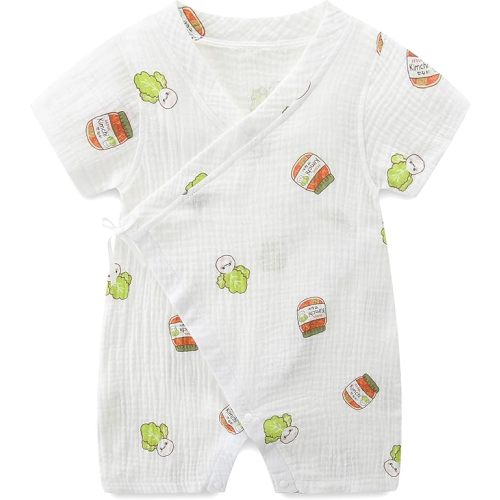 (6-12m) Baby Kimono Robe Romper with Traditional Korean Design Prints 100% Cotton