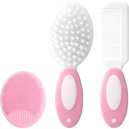 Baby Grooming Set，Baby Health Care Set Baby Brush Soft Bristles 3 Piece Baby Care Set Baby Hair Brush and Comb Set Baby Hair Brush Baby Comb Silicone Baby Cradle Cap Brush Set