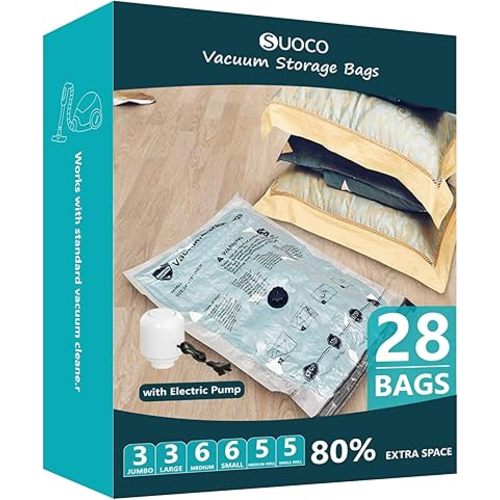 Vacuum Storage Bags with Electric Pump, Space Saver Seal Compression Packing Bags for Clothing Bedding Comforters Blankets Pillows, 28 Combo