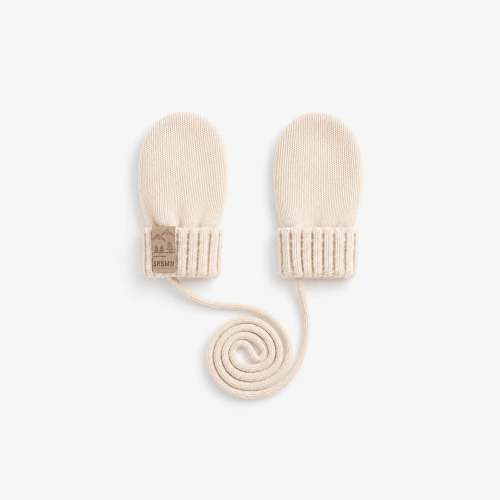 Mitaines crème en tricot avec cordon, bébé | Souris Mini