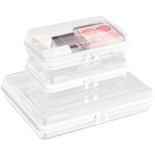 3Pcs Clear Hard Shell Zipper Case -Transparent Pouch Bag Storage Case Plastic Packing Cube Sided Organizer Container Box, Lightweight Foldable Design for Travel, Pencil, Cosmetics, Toiletry, Toy(SSL)
