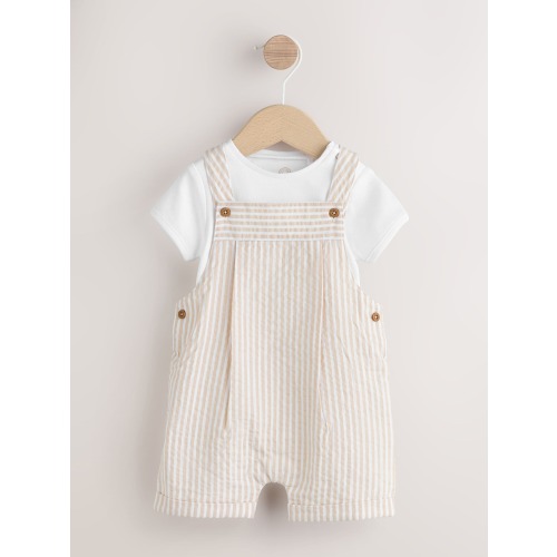 Neutral Stripe Woven Dungaree and Bodysuit Baby Set (0mths-2yrs)