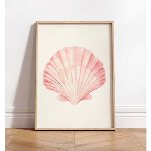 Soft Pink Seashell Coastal Wall Art Print, Unframed Paper Poster 16x20in