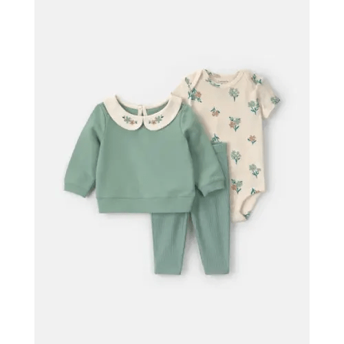 Baby Girl 3-Piece Floral French Terry Layering Set - Green | Carter's