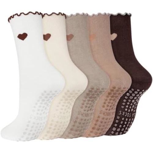 5 Pairs Ruffle Pilates Grippy Socks with Grips for Women