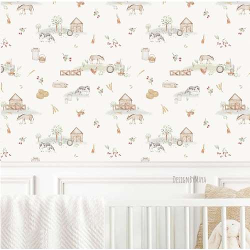 Farm Animals Wallpaper: Boho Nursery Decor Mural