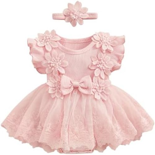 Adokioths Newborn Baby Girl Clothes Boho Lace Rompers Dress Floral Half First 1st Birthday Newborn Photography Outfits