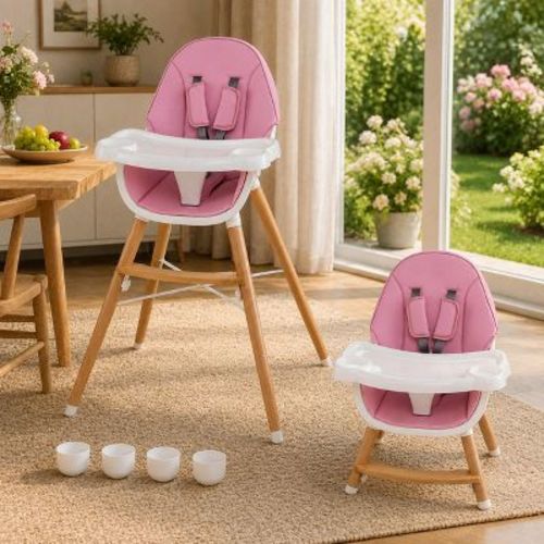 Baby High Chair with Dishwasher-Safe Tray and Adjustable Height for Toddlers, Pink