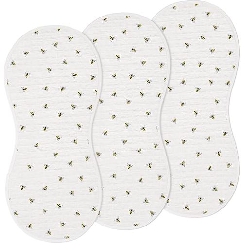 Hahafelt 3 Pcs Changing Pad Liners Fits in Peanut Shaped Changing Pad Waterproof Diaper Mats Organic Cotton Mats are Warm on Baby's Back, Washable Reusable (Bee,Cream Color)