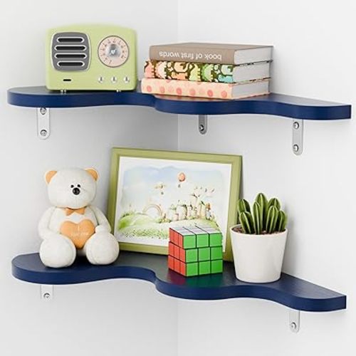 Cute Cloud Corner Wall Shelf, Wavy Floating Shelves for Nursery, Bedroom, Living Room, Bathroom & Home Decor, Navy Blue