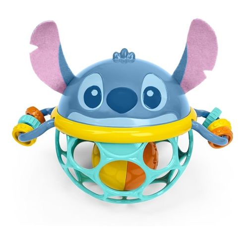 Disney Baby Stitch Oball Rattle by Bright Starts, Easy Grasp Baby Toy with Jingle Ball, Sensory Rattle for Newborn Infant 0-6 Months, Baby Toys 3-6 Months