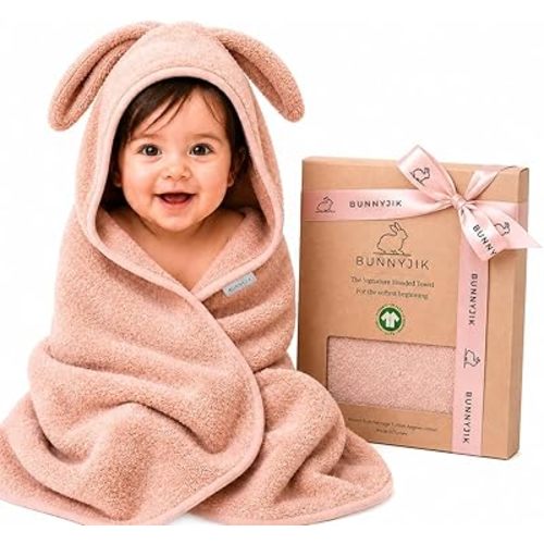 Turkish Organic Cotton Hooded Towels - Heritage Aegean Cotton, Organic Thick Bath Towels for Newborn, (Cozy Bunny, 35×35" — Baby/Toddler Large Size (6 Months–Toddler)) Best New Born Baby Girls Gift